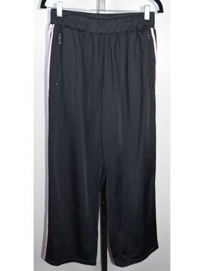 Adidas Track Pants SZ XL Black Pink Stripe Athletic Straight Leg Joggers